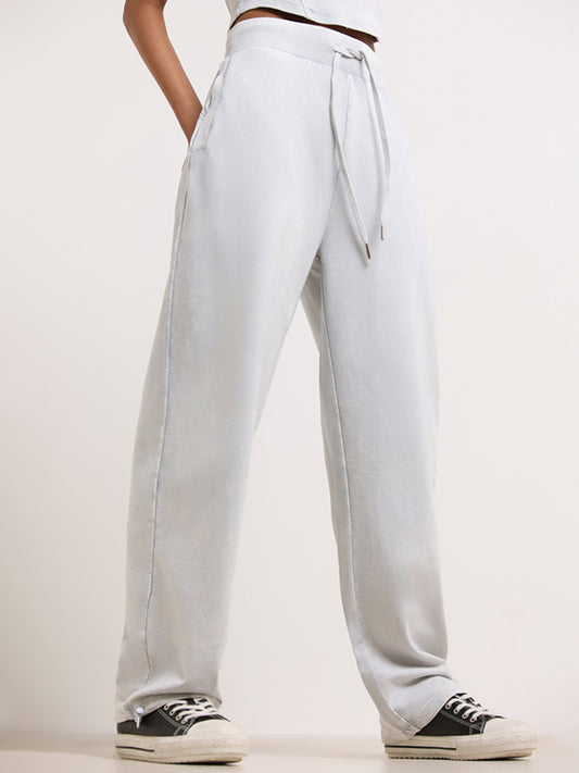 Studiofit Light Grey Cotton Relaxed Fit Track Pants