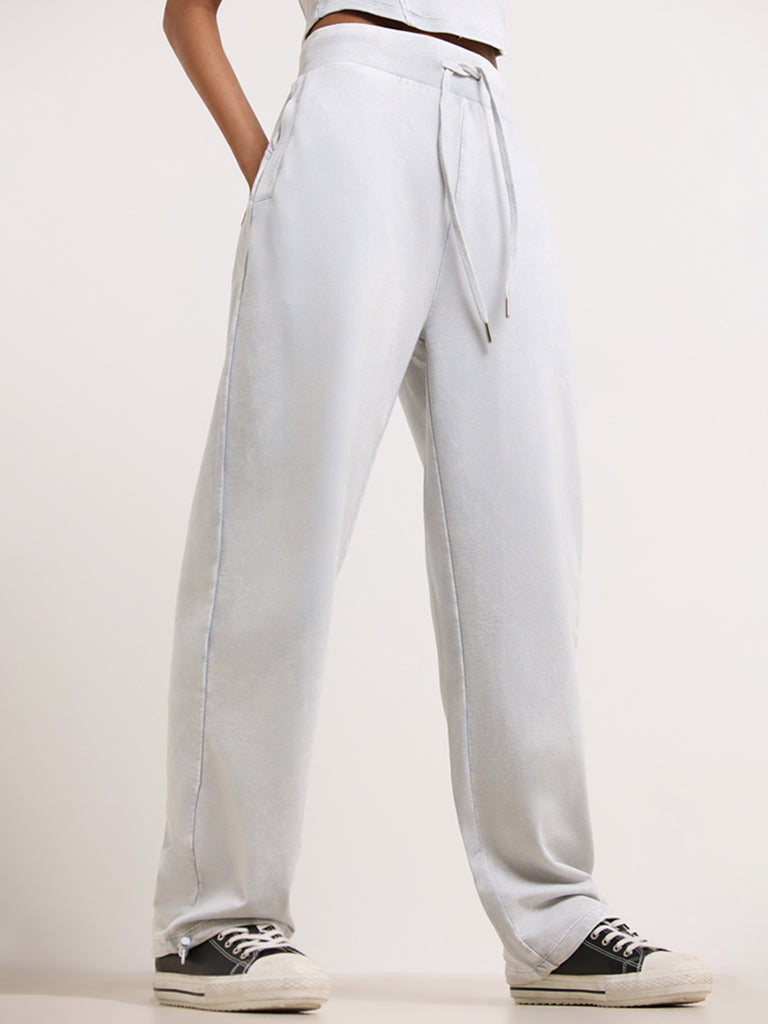 Studiofit Light Grey Cotton Relaxed Fit Track Pants