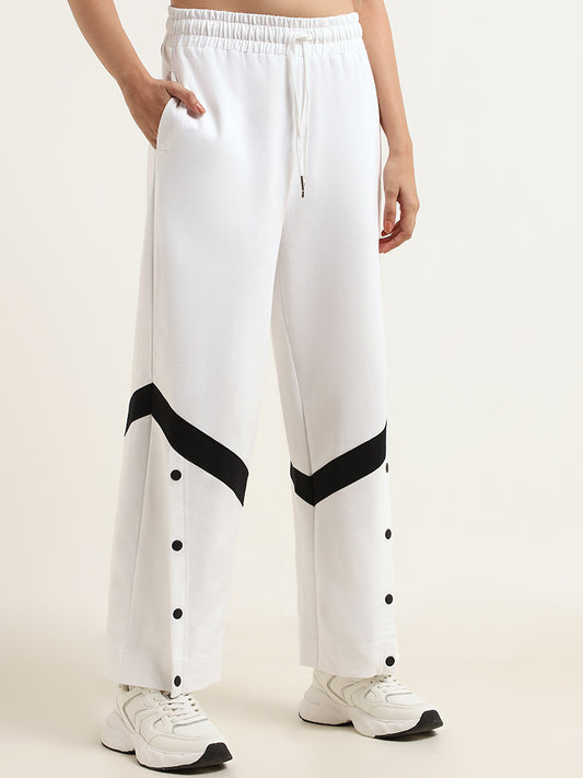Studiofit White Cotton Loose-Fit Track Pants