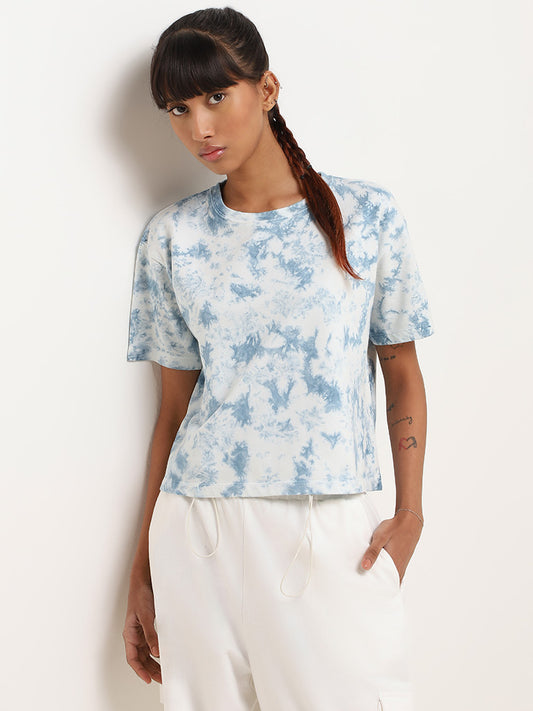Studiofit Blue Tie-Dye Cotton T-Shirt