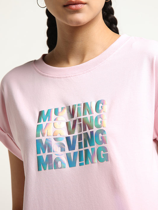 Studiofit Pink Holographic Cotton T-Shirt