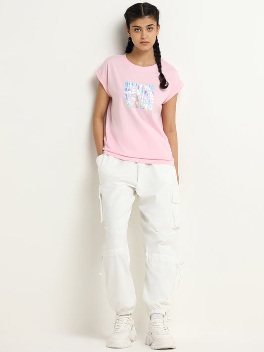 Studiofit Pink Holographic Cotton T-Shirt