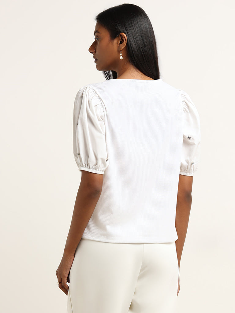 Wardrobe White Ribbed Textured Top