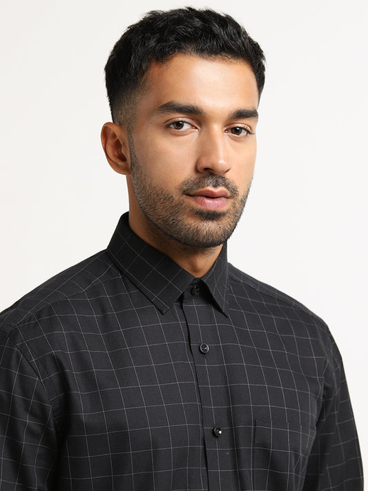 WES Formals Black Checkered Relaxed Fit Shirt