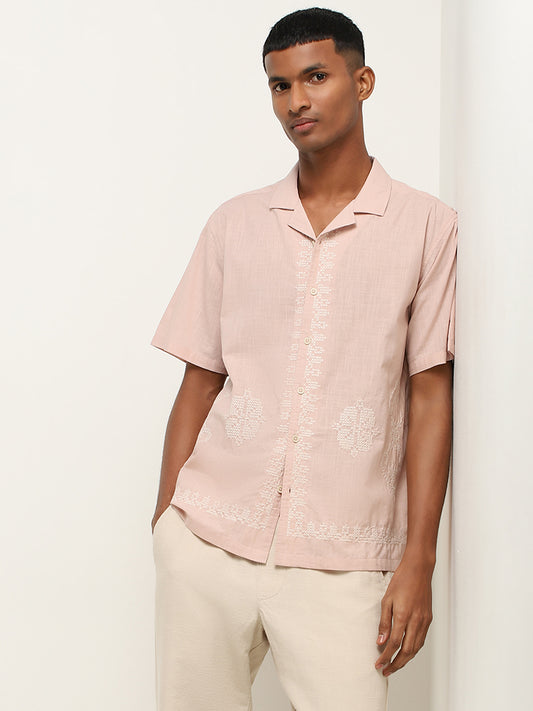 ETA Light Pink Embroidered Cotton Relaxed Fit Shirt