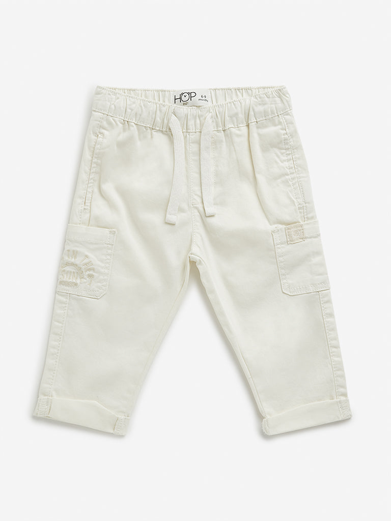 HOP Baby Off-White Cargo Style Mid Rise Pants