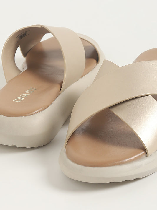 LUNA BLU Gold Cross-Strap Sandals