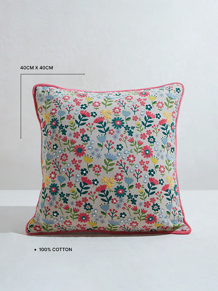 Westside Home Multicolour Ditsy Floral Embroidered Cushion Cover