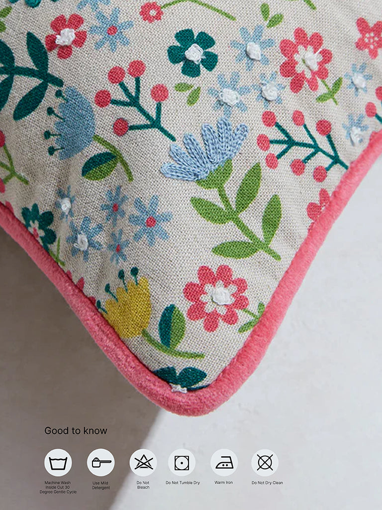 Westside Home Multicolour Ditsy Floral Embroidered Cushion Cover
