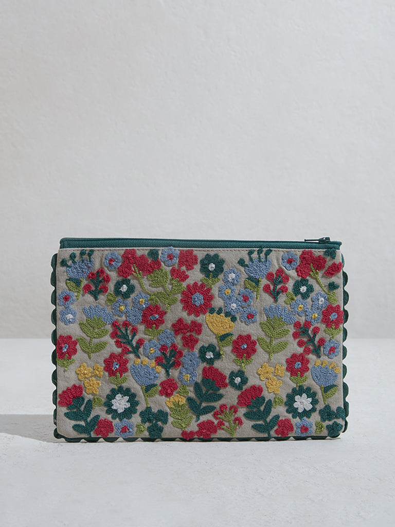 Westside Home Multicolour Disty Floral Embroidered Pouch
