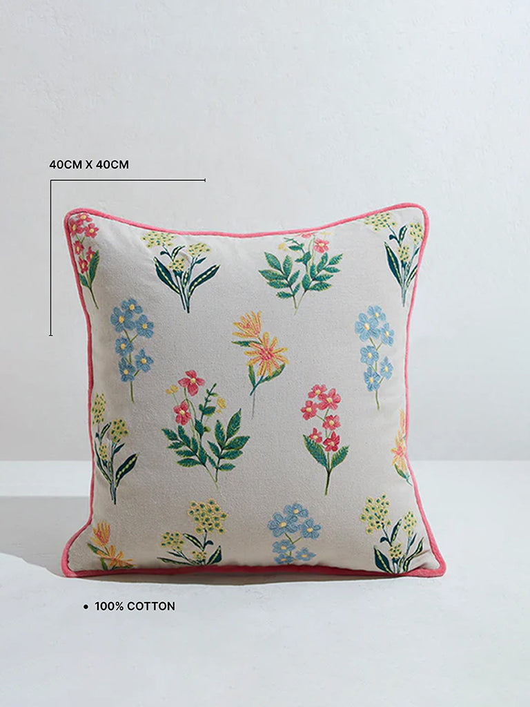 Westside Home Multicolour Floral Embroidered Cushion Cover