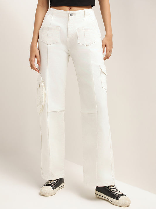 Nuon White Cargo Wide-Leg Jeans