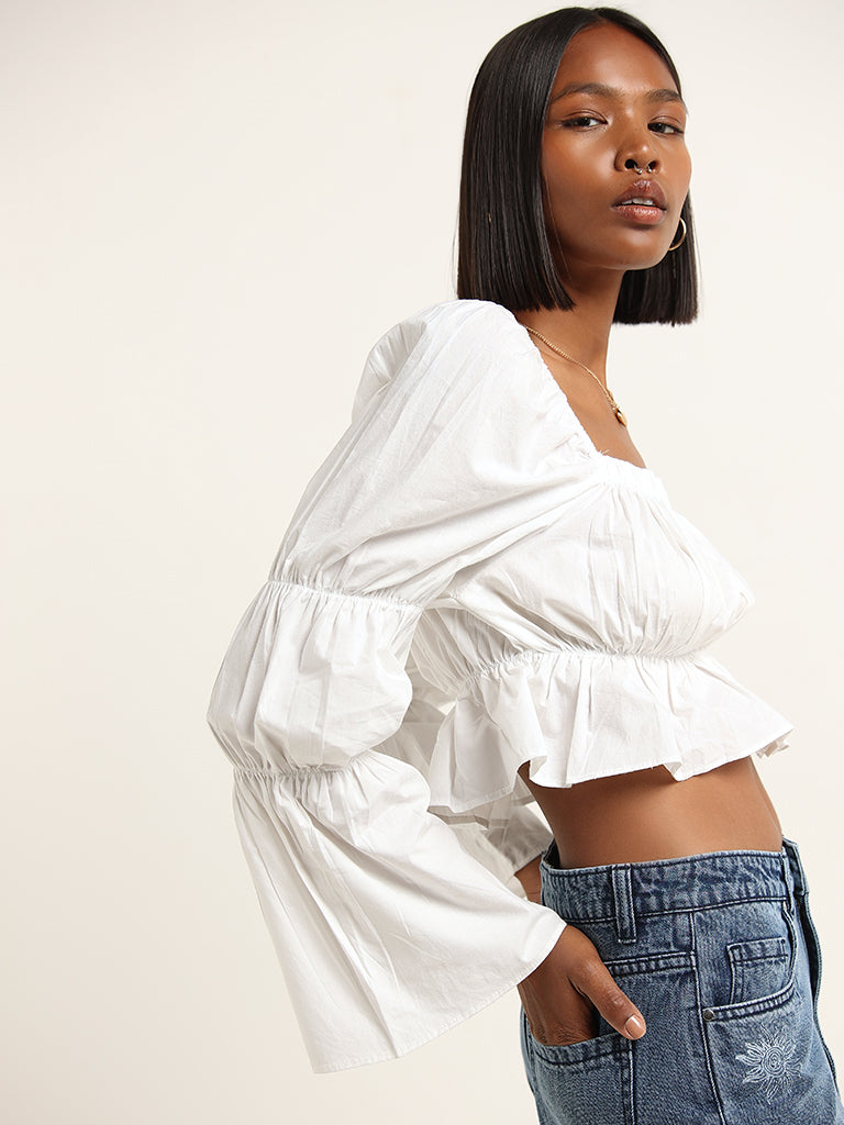Nuon White Smocked Crop Top