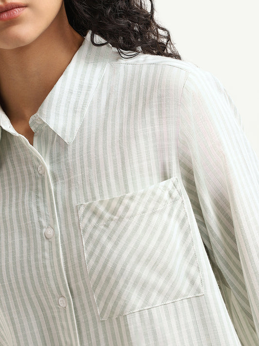 Nuon Mint Striped Relaxed Fit Shirt
