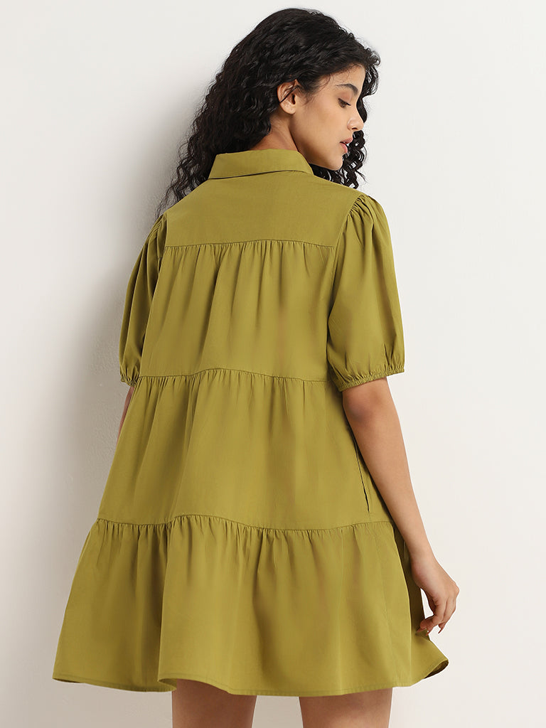 Nuon Olive Tiered Shirt Dress