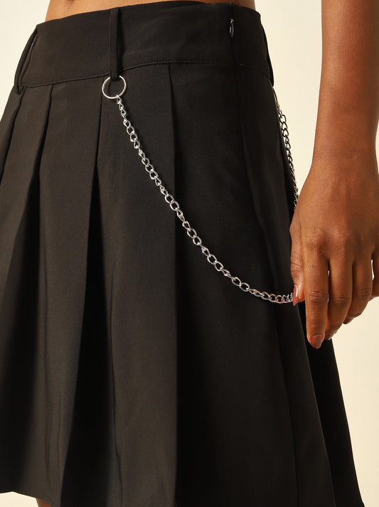 Nuon Black Pleated Skirt with Chain