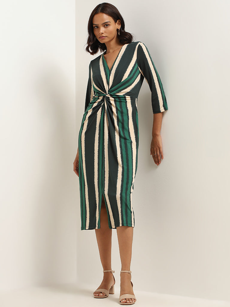 Wardrobe Green Striped Bodycon Dress