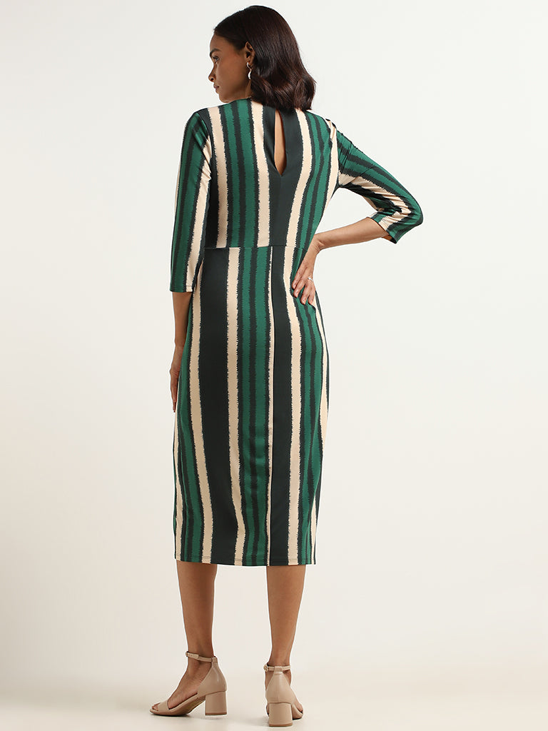 Wardrobe Green Striped Bodycon Dress