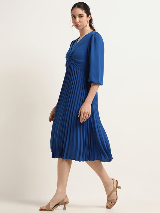 Wardrobe Blue Pleated A-Line Dress