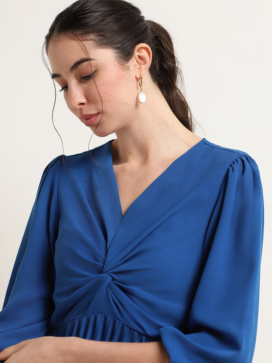 Wardrobe Blue Pleated A-Line Dress