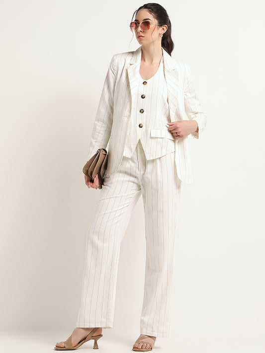 Wardrobe Off-White Striped Cotton Blazer