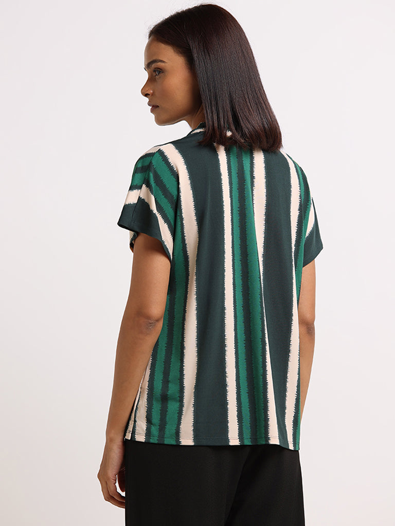 Wardrobe Green Striped V-Neck Top