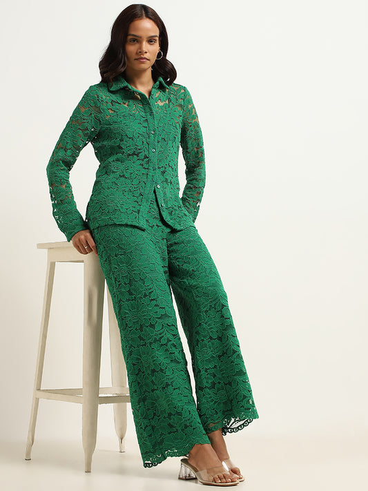 Wardrobe Green Lace Wide-Leg Pants