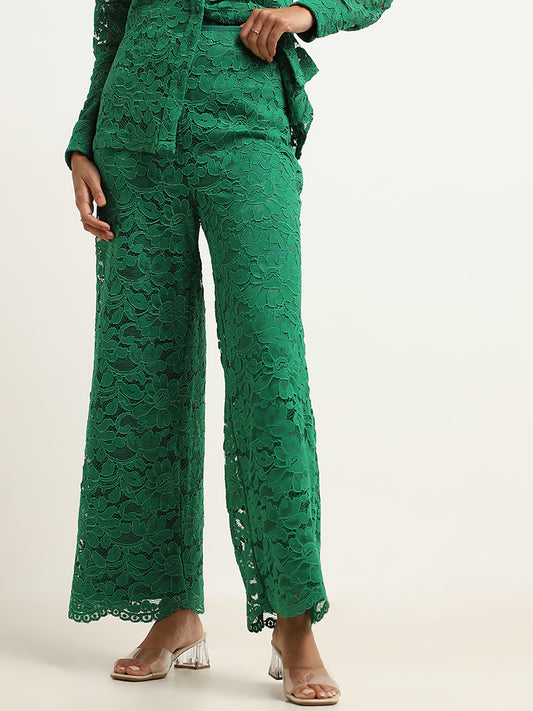 Wardrobe Green Lace Wide-Leg Pants