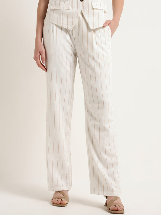 Wardrobe Off-White Striped Cotton Straight-Leg Trousers