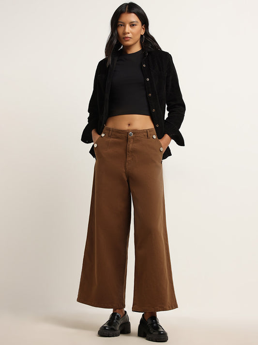 LOV Brown Mid Rise Flared Fit Jeans