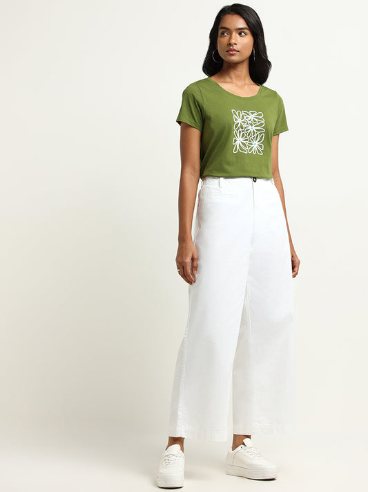 LOV Green Floral Print Cotton T-Shirt