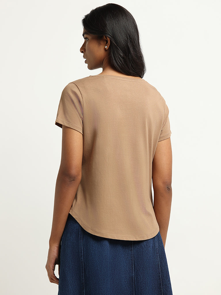 LOV Beige Embellished Cotton T-Shirt