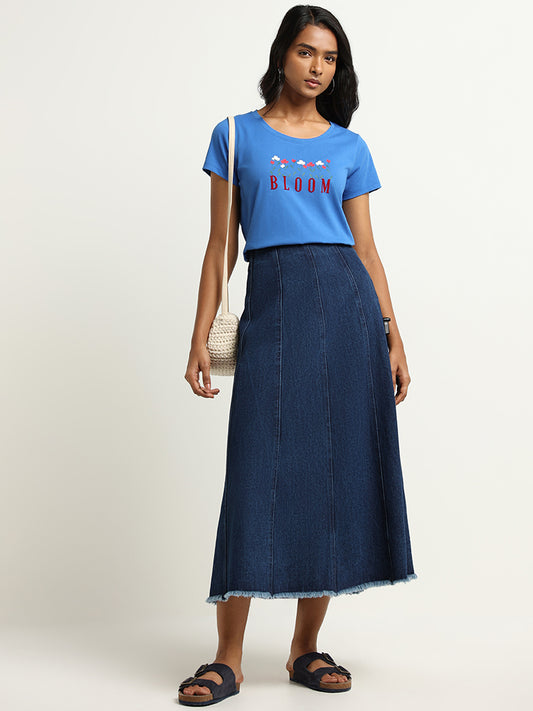 LOV Blue Graphic Print Cotton T-Shirt