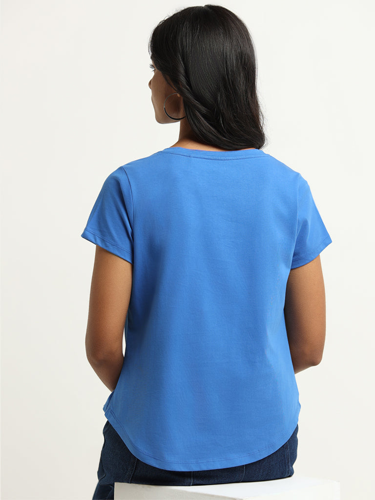 LOV Blue Graphic Print Cotton T-Shirt