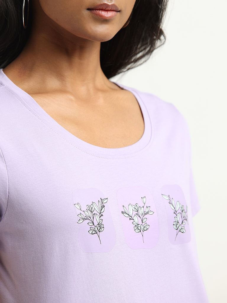 LOV Lavender Graphic Print Cotton T-Shirt