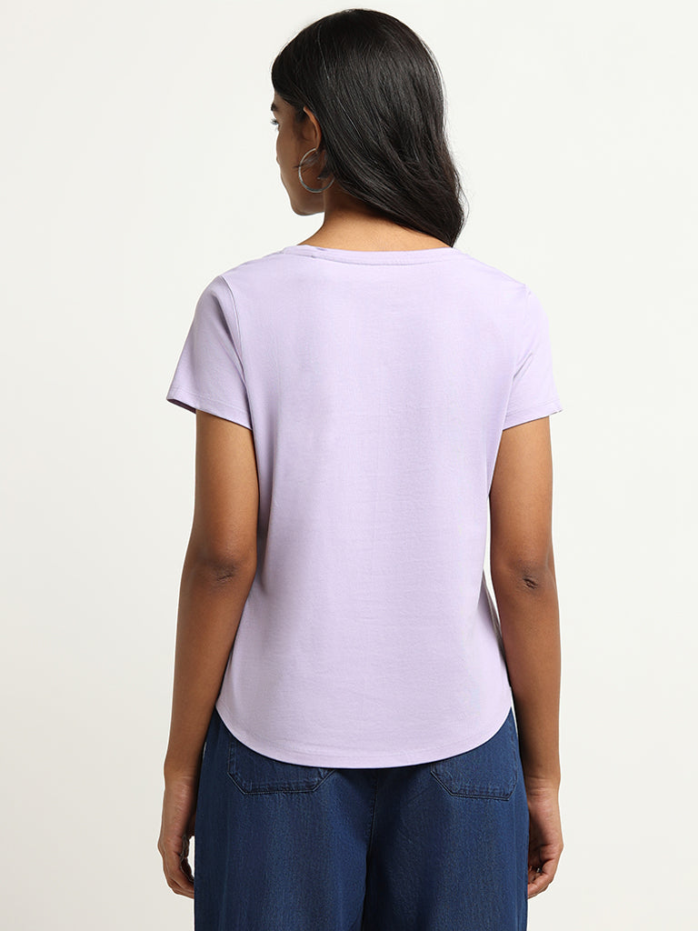 LOV Lavender Graphic Print Cotton T-Shirt