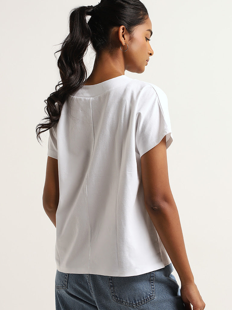 LOV Solid White V-Neck Cotton Blend T-Shirt