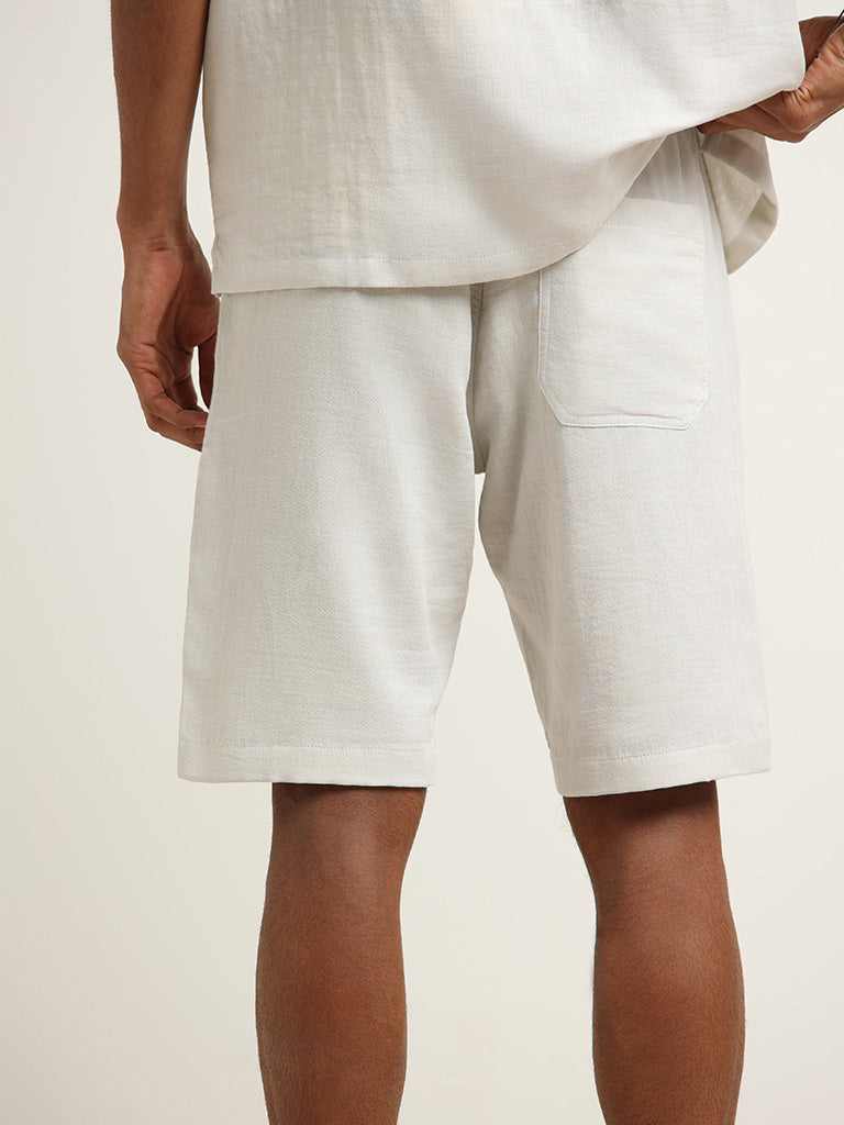 ETA Grey Solid Mid Rise Cotton Slim Fit Shorts