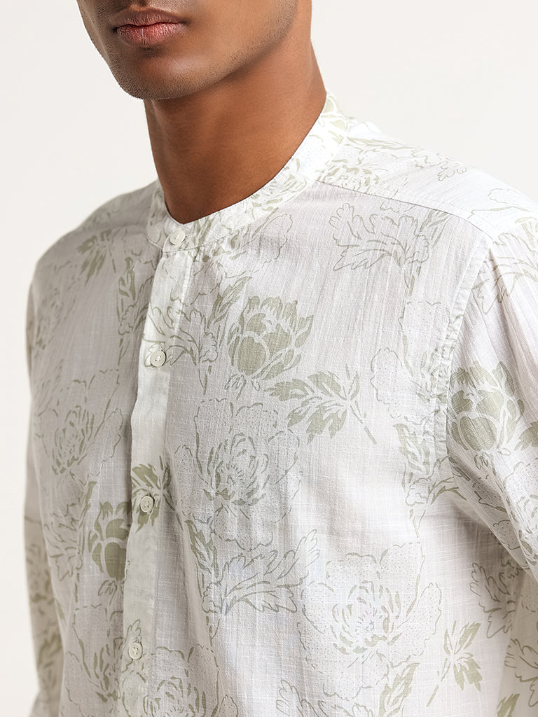 ETA Sage Floral Print Cotton Resort Fit Grandad Shirt
