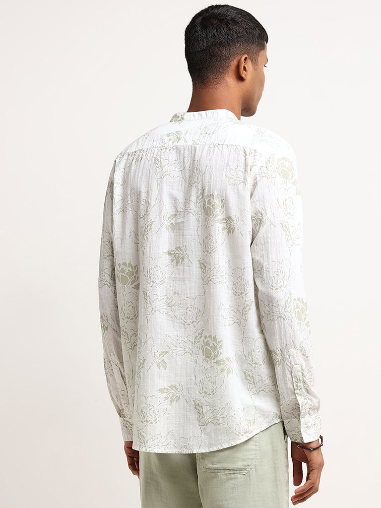 ETA Sage Floral Print Cotton Resort Fit Grandad Shirt