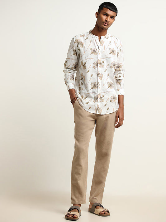 ETA Off-White Floral Printed Cotton Resort Fit Grandad Shirt