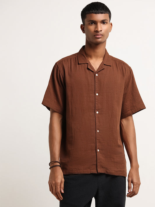 ETA Solid Brown Relaxed Fit Shirt