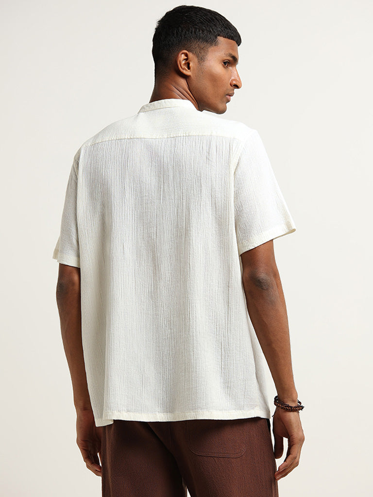 ETA Off-White Cotton Resort Fit Crinkled Shirt