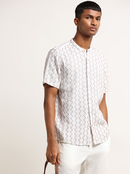 ETA Off-White Embroidered Relaxed Fit Grandad Shirt