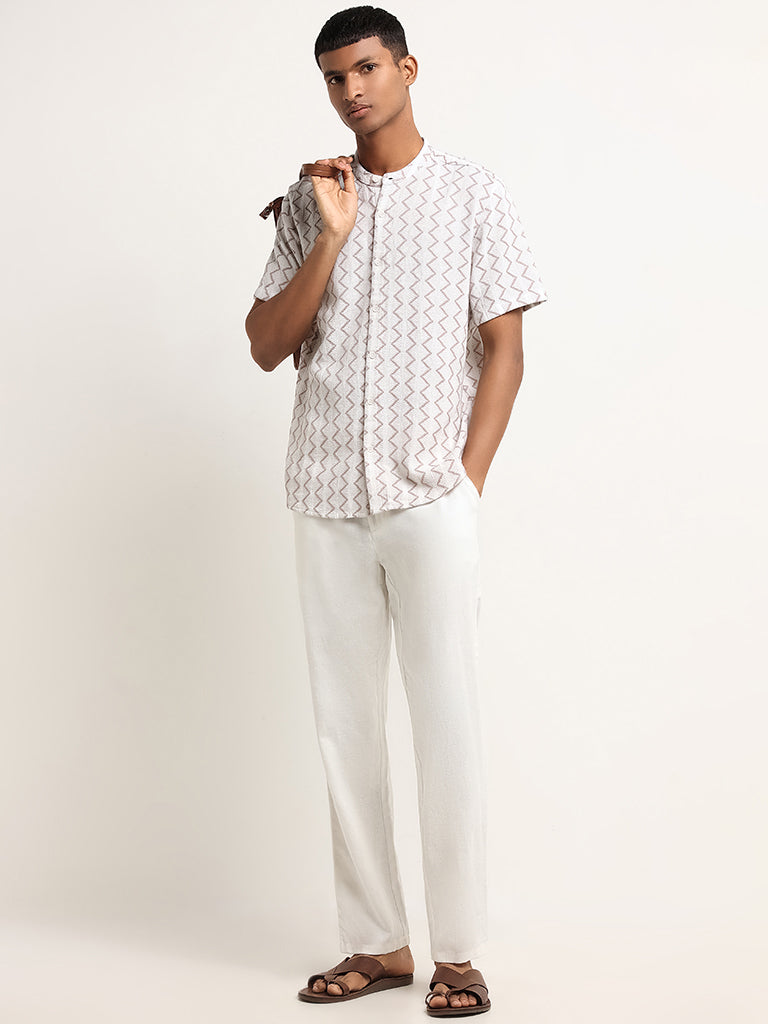 ETA Off-White Embroidered Relaxed Fit Grandad Shirt