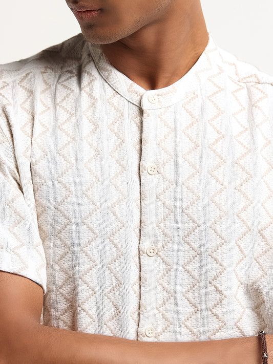 ETA Taupe Embroidered Relaxed Fit Grandad Shirt