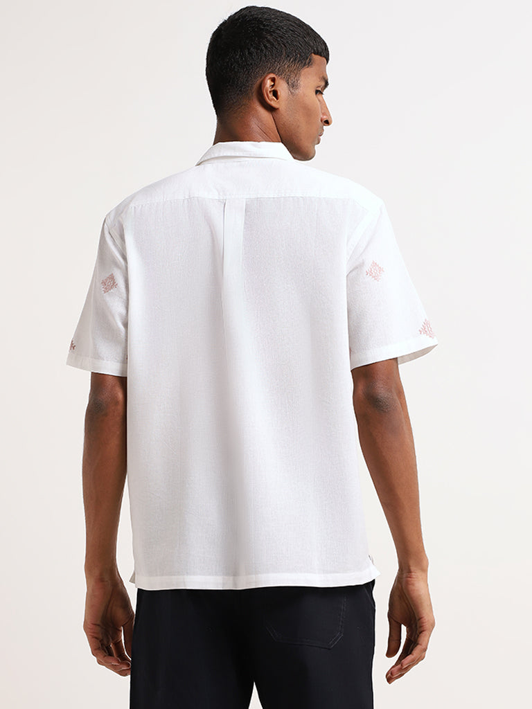 ETA White Embroidered Cotton Resort Fit Shirt