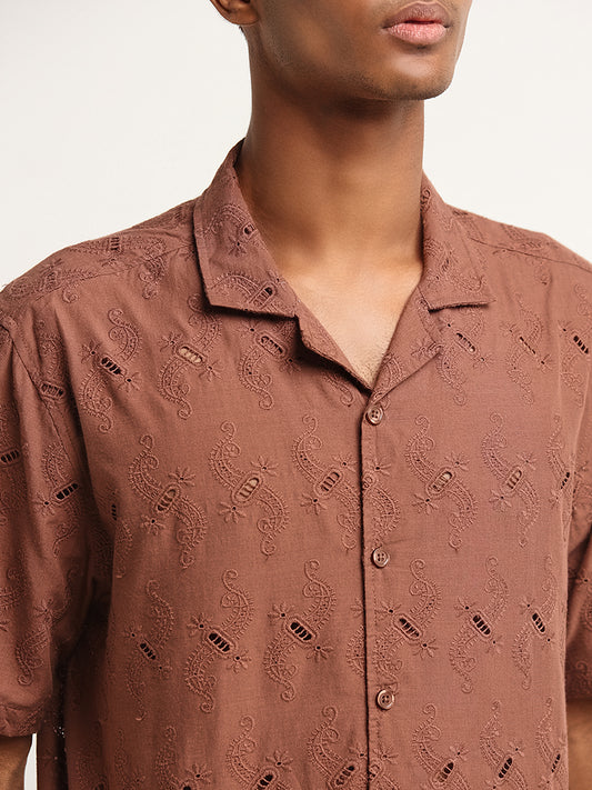 ETA Dark Rust Embroidered Relaxed Fit Shirt