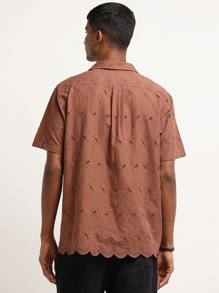 ETA Dark Rust Embroidered Relaxed Fit Shirt