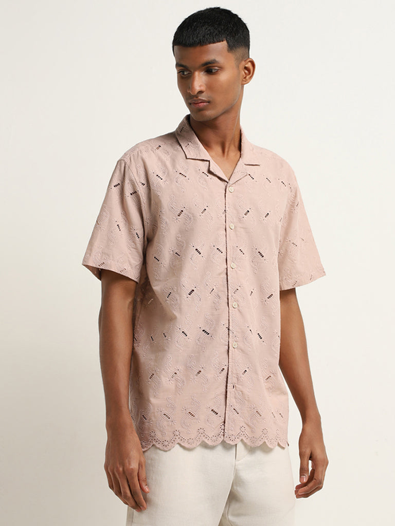 ETA Pink Schiffli Cotton Relaxed Fit Shirt